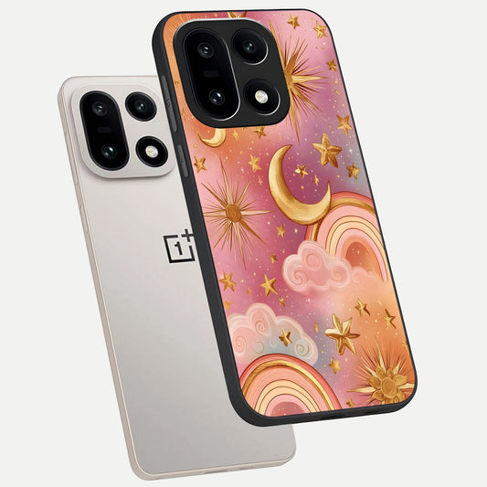  Golden Celestial Dreams phone case For Oneplus 15 showing premium glass back cover with detailed artwork