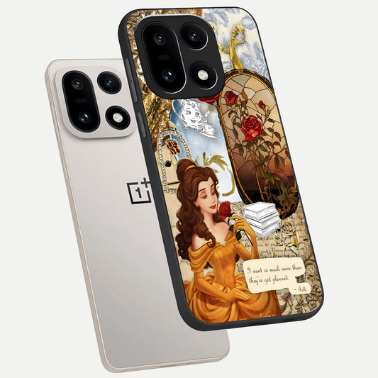  Golden Dream Belle phone case For Oneplus 15 showing premium glass back cover with detailed artwork
