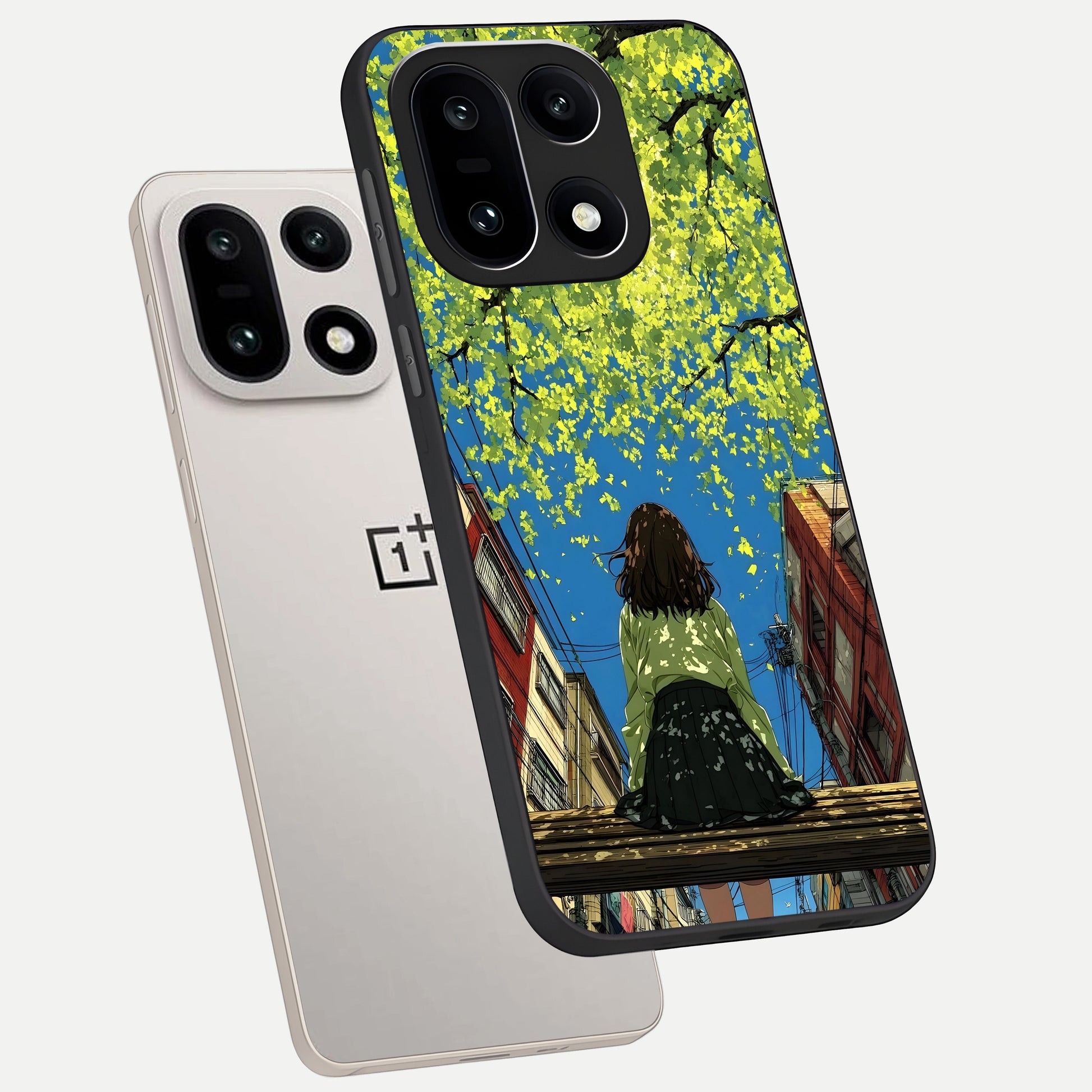  Golden Leaves Glow phone case For Oneplus 15 showing premium glass back cover with detailed artwork