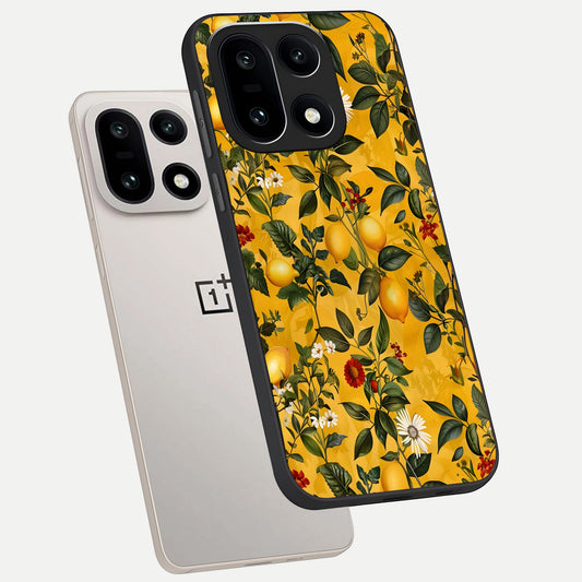  Golden Lemon Field phone case For Oneplus 15 showing premium glass back cover with detailed artwork