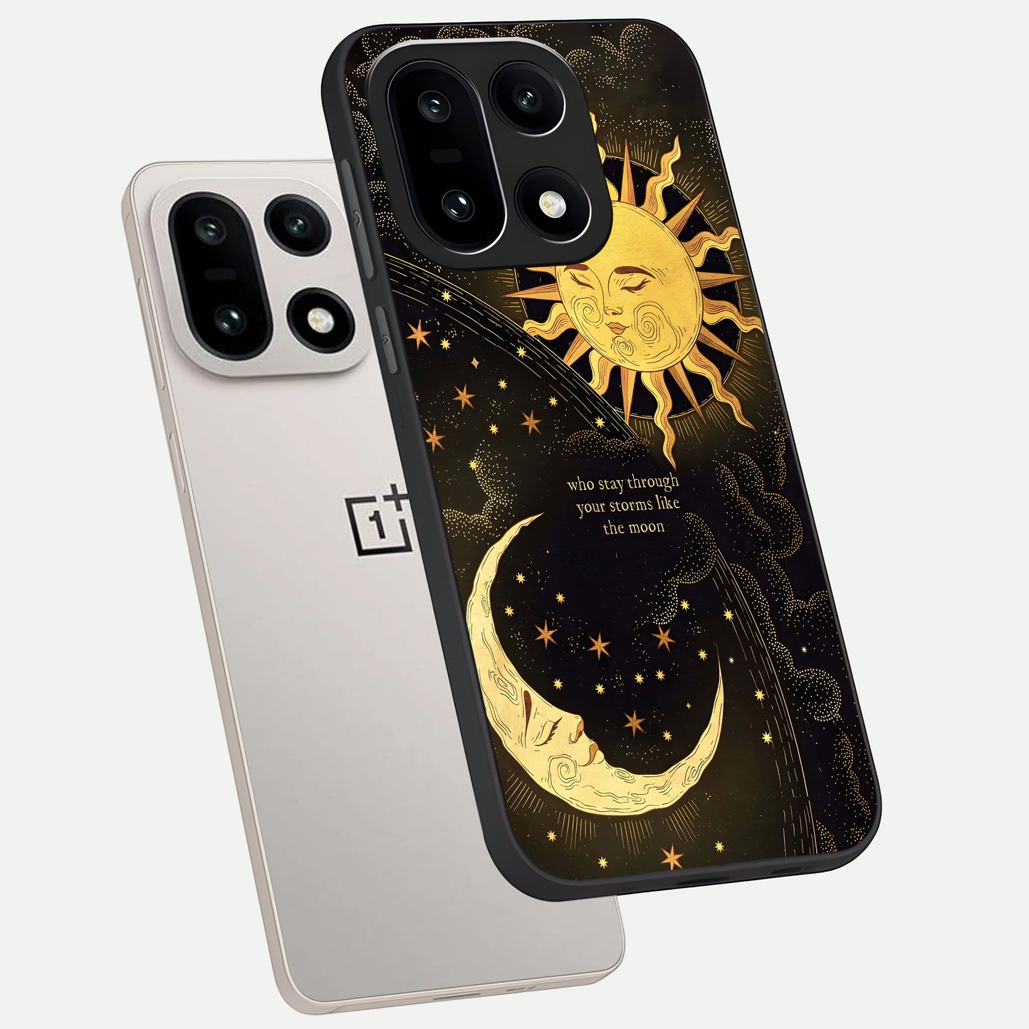  Golden Lunar Love phone case For Oneplus 15 showing premium glass back cover with detailed artwork