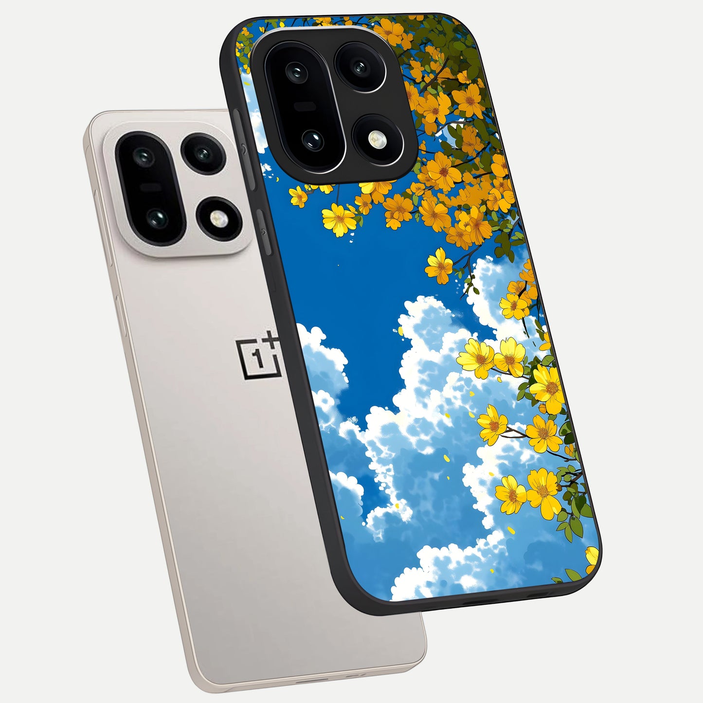  Golden Petal Sky phone case For Oneplus 15 showing premium glass back cover with detailed artwork