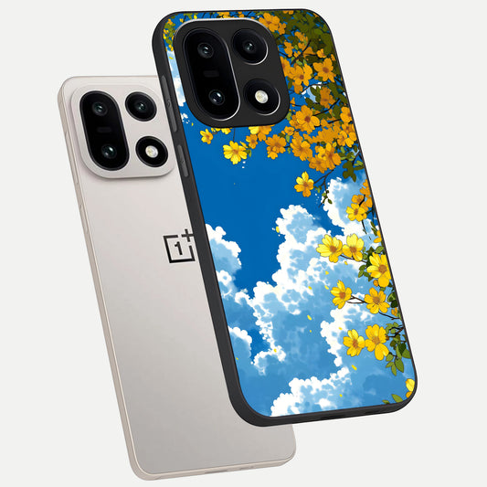  Golden Petal Sky phone case For Oneplus 15 showing premium glass back cover with detailed artwork