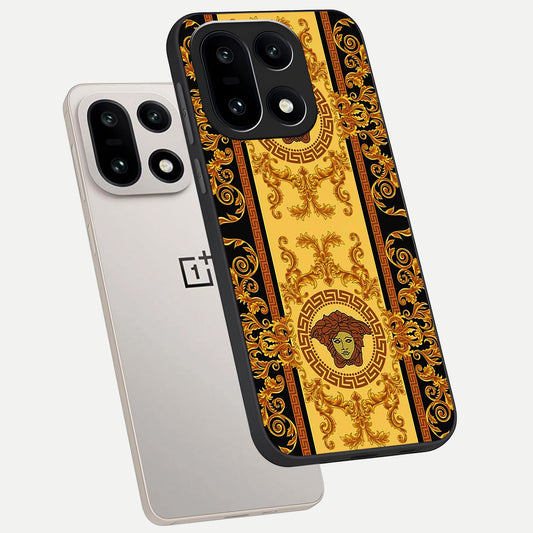  Golden Royal Heritage phone case For Oneplus 15 showing premium glass back cover with detailed artwork