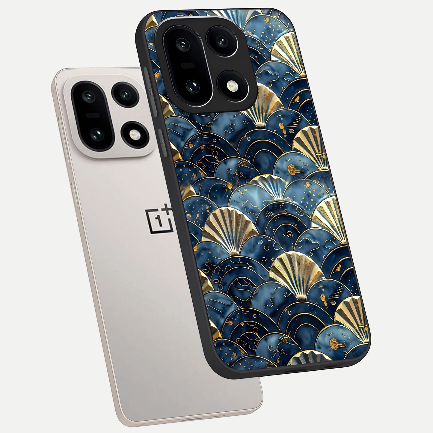  Golden Wave Luxe phone case For Oneplus 15 showing premium glass back cover with detailed artwork