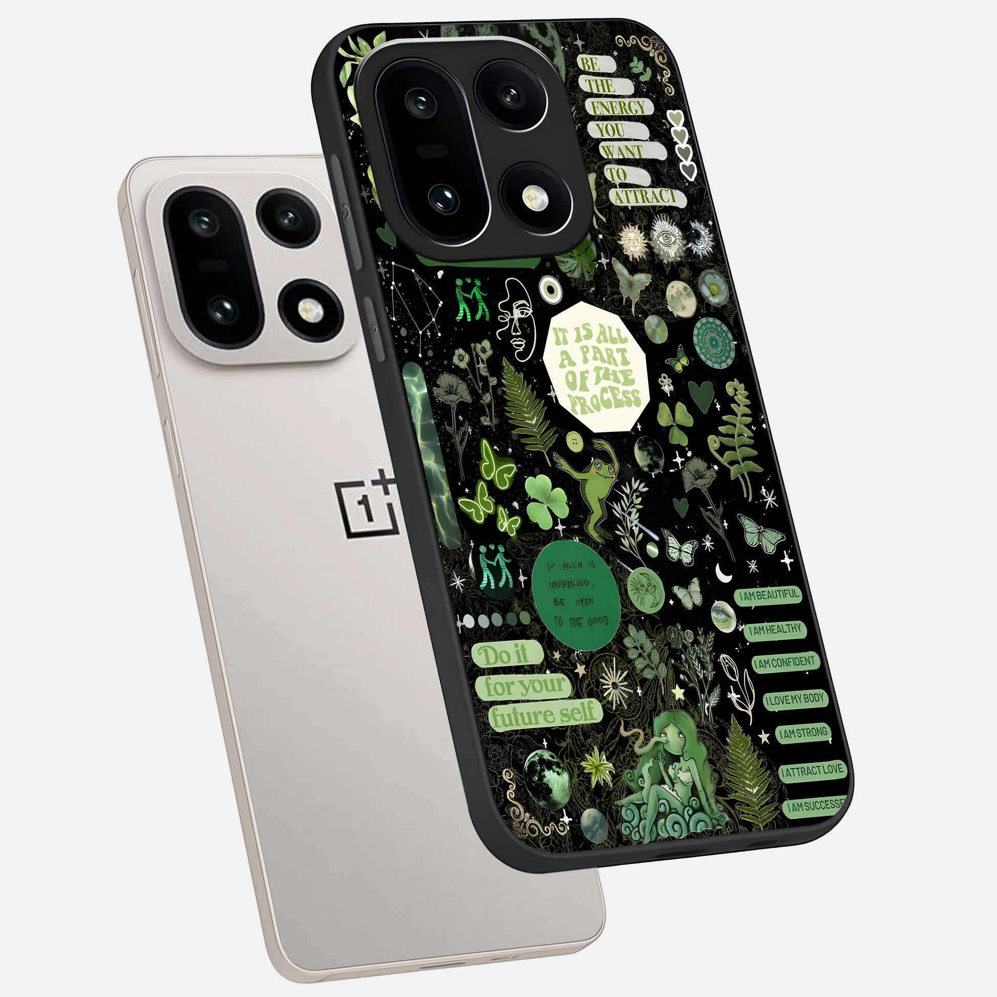  Green Mandala Pattern phone case For Oneplus 15 showing premium glass back cover with detailed artwork