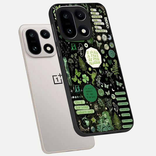  Green Mandala Pattern phone case For Oneplus 15 showing premium glass back cover with detailed artwork