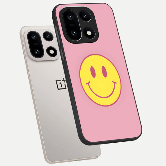  Happy Pink Mood phone case For Oneplus 15 showing premium glass back cover with detailed artwork