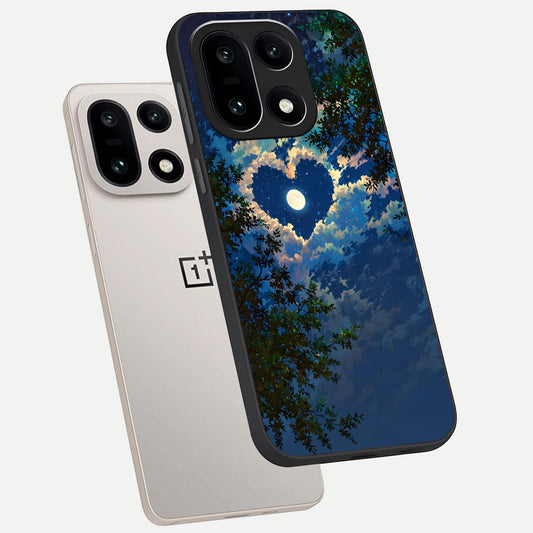  Heart With Moon Sky phone case For Oneplus 15 showing premium glass back cover with detailed artwork