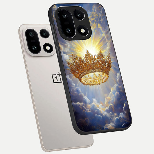  Heavenly Crown Light phone case For Oneplus 15 showing premium glass back cover with detailed artwork