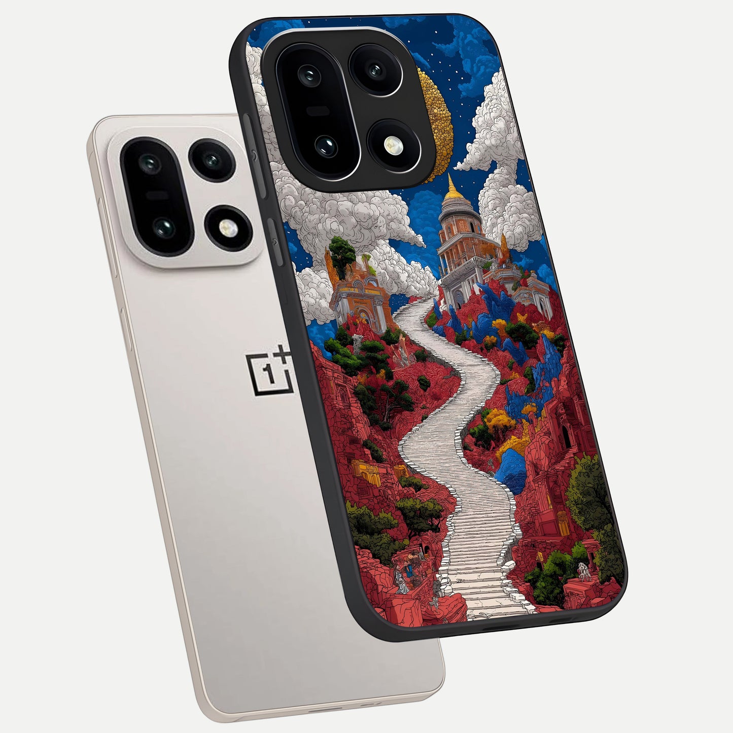  Heavenly Moon Path phone case For Oneplus 15 showing premium glass back cover with detailed artwork