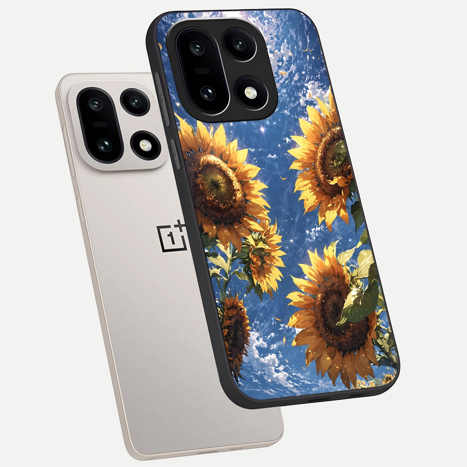  Heavenly Sunflower Rise phone case For Oneplus 15 showing premium glass back cover with detailed artwork