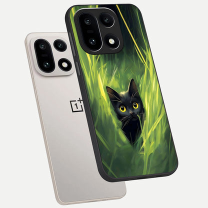  Hidden Cat Whisper phone case For Oneplus 15 showing premium glass back cover with detailed artwork