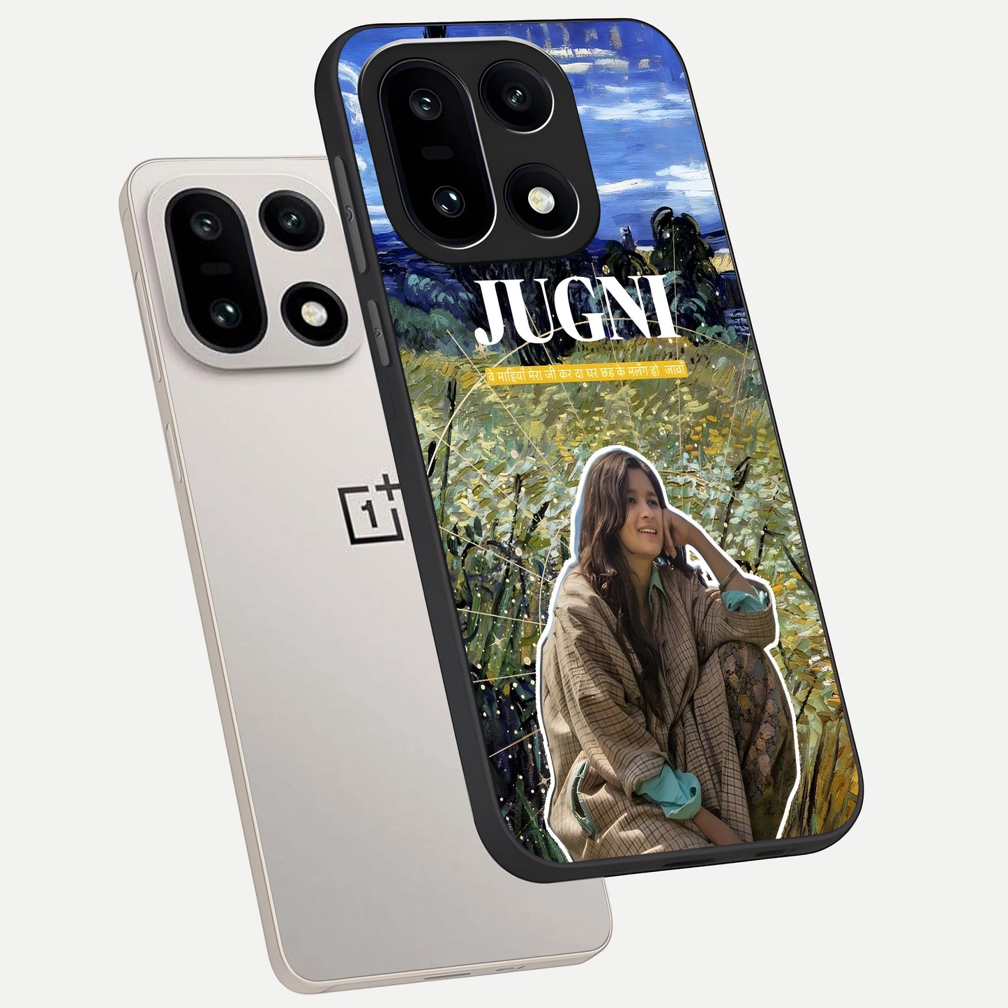  Jugni Soul Vibes phone case For Oneplus 15 showing premium glass back cover with detailed artwork