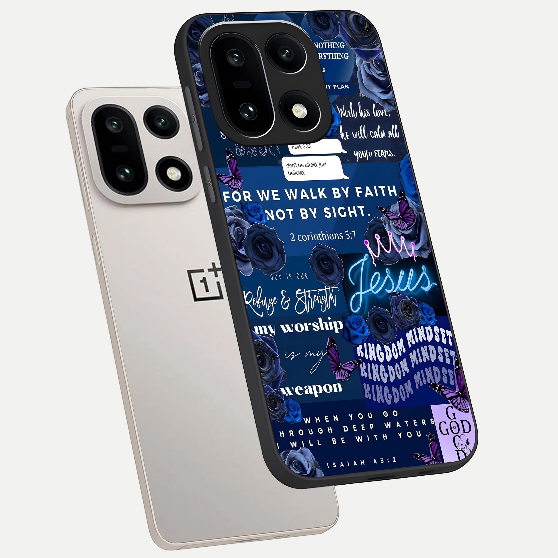  Kingdom Faith Glow phone case For Oneplus 15 showing premium glass back cover with detailed artwork