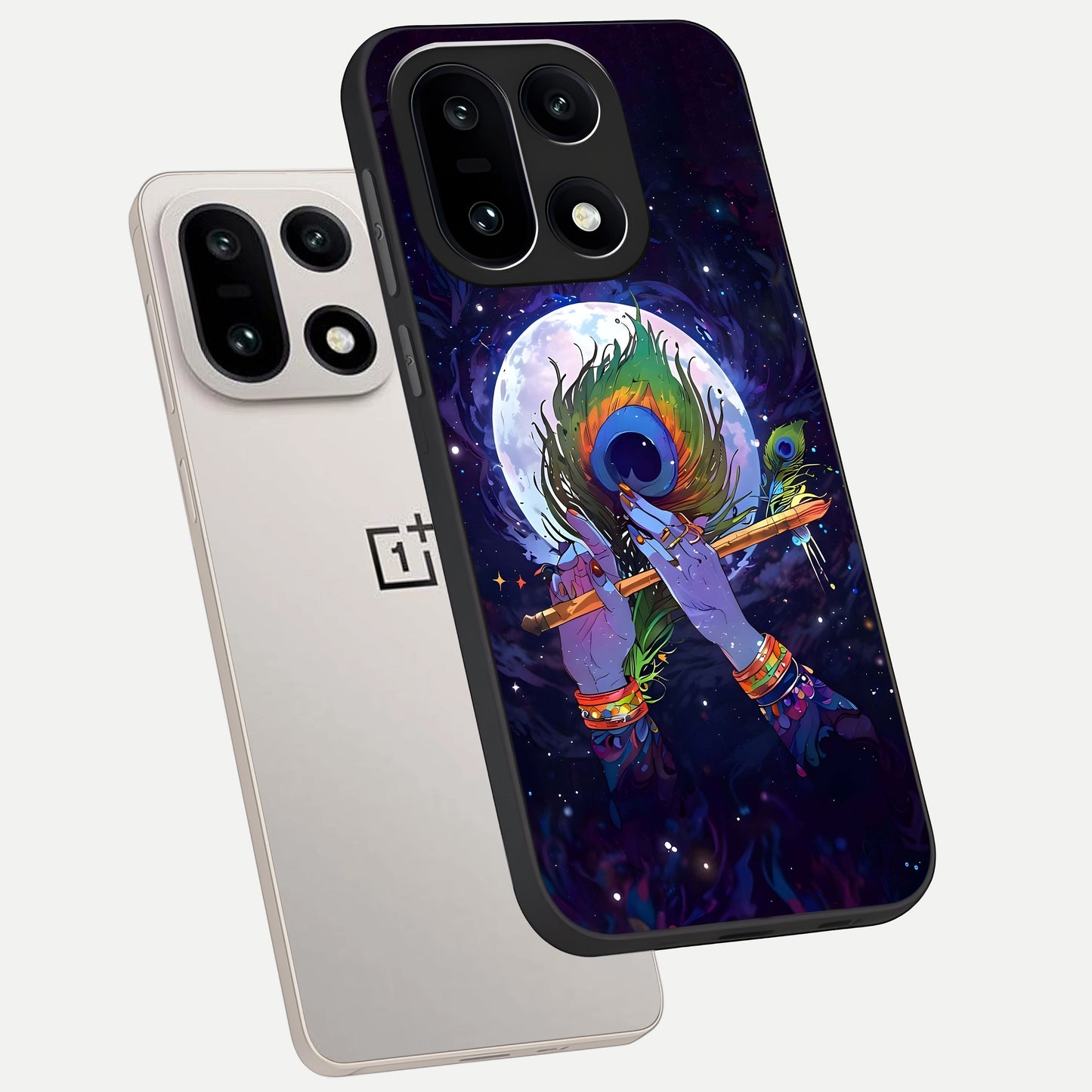  Krishna Hands Art phone case For Oneplus 15 showing premium glass back cover with detailed artwork