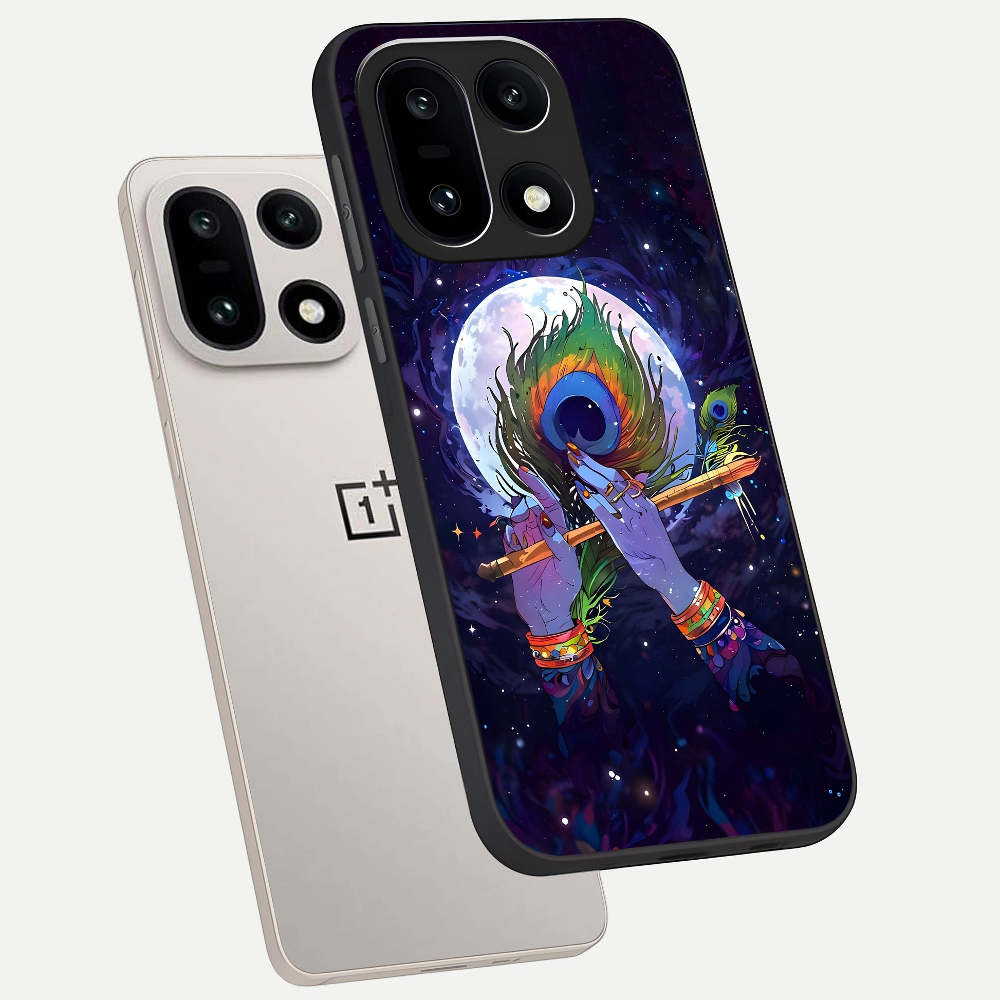  Krishna Hands Art phone case For Oneplus 15 showing premium glass back cover with detailed artwork