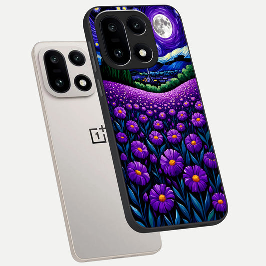  Lavender Moon Field phone case For Oneplus 15 showing premium glass back cover with detailed artwork