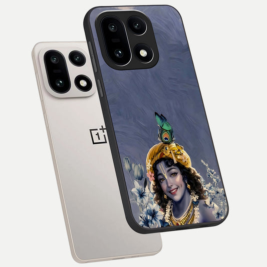  Lord Krishna phone case For Oneplus 15 showing premium glass back cover with detailed artwork
