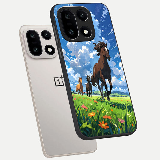  Majestic Horses Galloping phone case For Oneplus 15 showing premium glass back cover with detailed artwork