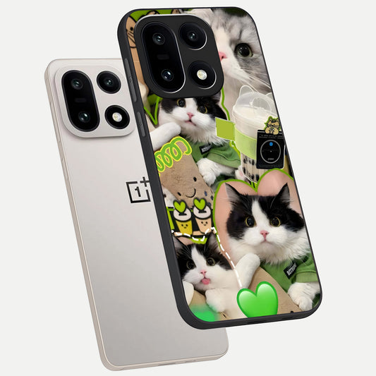  Matcha Cats Mood phone case For Oneplus 15 showing premium glass back cover with detailed artwork