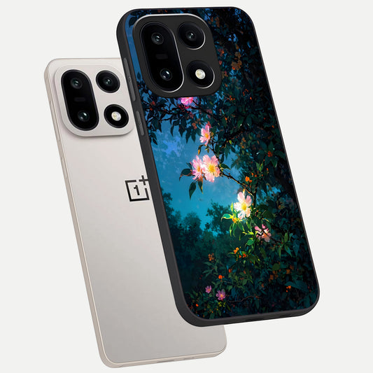  Midnight Bloom Glow phone case For Oneplus 15 showing premium glass back cover with detailed artwork