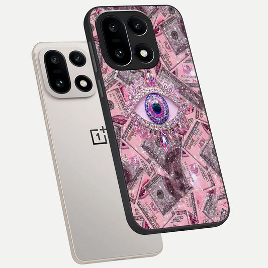  Money Eye Luxe phone case For Oneplus 15 showing premium glass back cover with detailed artwork