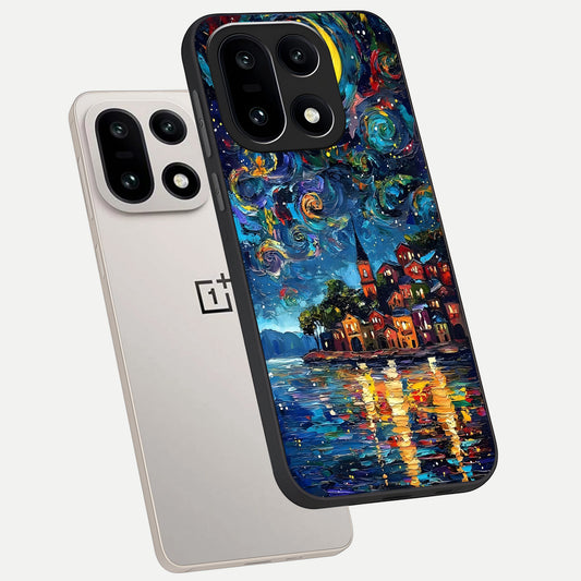  Moonlight Harbor Glow phone case For Oneplus 15 showing premium glass back cover with detailed artwork