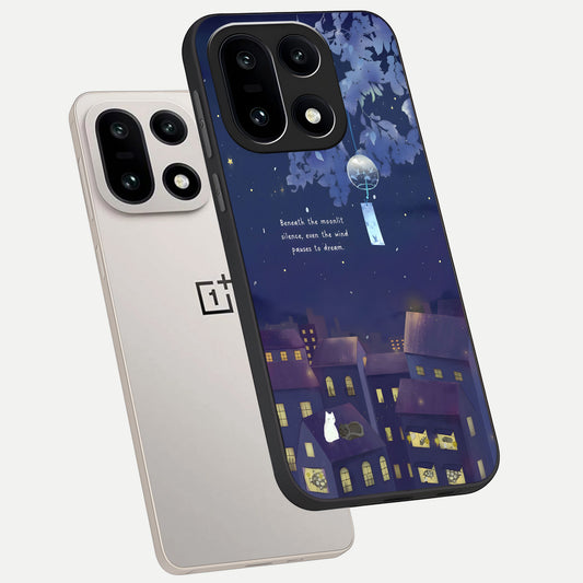  Moonlit Cat Silence phone case For Oneplus 15 showing premium glass back cover with detailed artwork