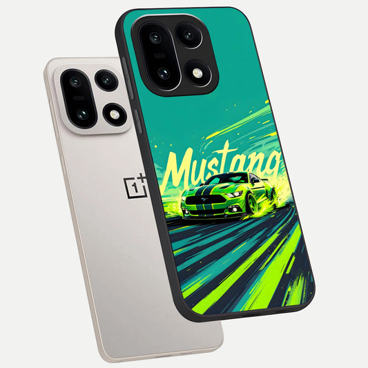  Mustang Bang phone case For Oneplus 15 showing premium glass back cover with detailed artwork