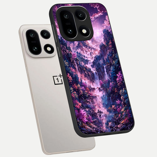  Mystic Cascade Peaks phone case For Oneplus 15 showing premium glass back cover with detailed artwork