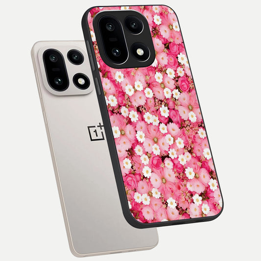  Pink Daisy Bliss phone case For Oneplus 15 showing premium glass back cover with detailed artwork