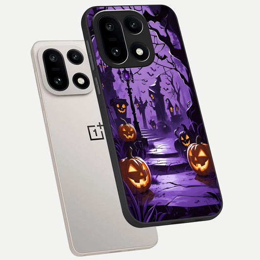  Pumpkin Patch Halloween phone case For Oneplus 15 showing premium glass back cover with detailed artwork