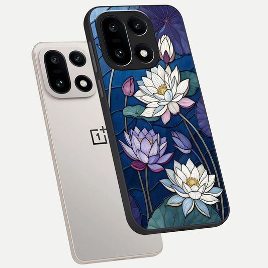  Purple Lotus Stained phone case For Oneplus 15 showing premium glass back cover with detailed artwork
