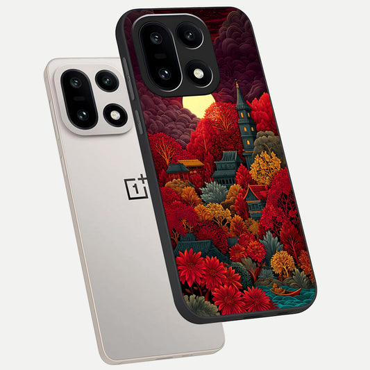  Scarlet Autumn Temple phone case For Oneplus 15 showing premium glass back cover with detailed artwork