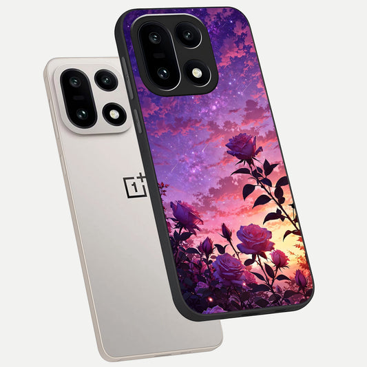  Starlit Rose Twilight phone case For Oneplus 15 showing premium glass back cover with detailed artwork