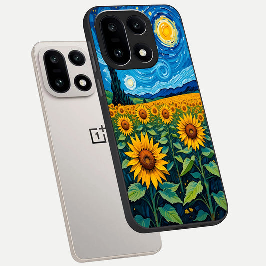  Starry Sunflower Dreams phone case For Oneplus 15 showing premium glass back cover with detailed artwork