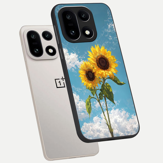  Sunlit Daisy Glow phone case For Oneplus 15 showing premium glass back cover with detailed artwork
