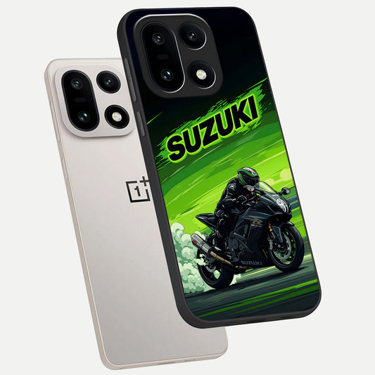 Suzuki Speed Beast phone case For Oneplus 15 showing premium glass back cover with detailed artwork
