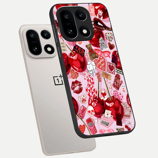  Sweet Cherry Chaos phone case For Oneplus 15 showing premium glass back cover with detailed artwork