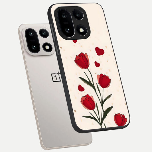  Tulip With Heart phone case For Oneplus 15 showing premium glass back cover with detailed artwork