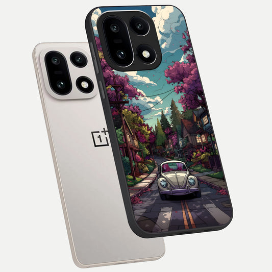  Vintage Street Drive phone case For Oneplus 15 showing premium glass back cover with detailed artwork