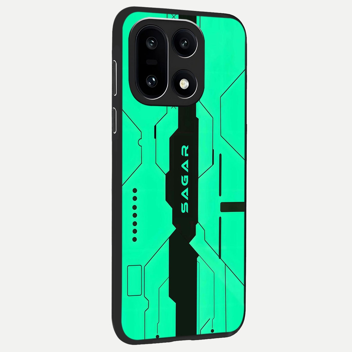 Aqua Tech CYBERPUNK Custom Name back cover For Oneplus 15 slim fit glass case with vibrant aesthetic design