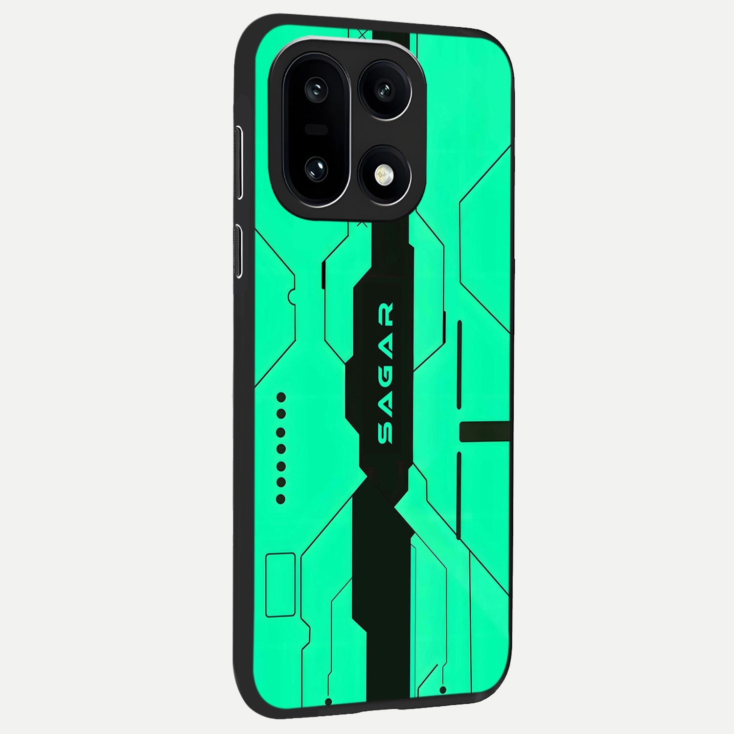  Aqua Tech CYBERPUNK Custom Name back cover For Oneplus 15 slim fit glass case with vibrant aesthetic design