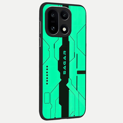  Aqua Tech CYBERPUNK Custom Name back cover For Oneplus 15 slim fit glass case with vibrant aesthetic design