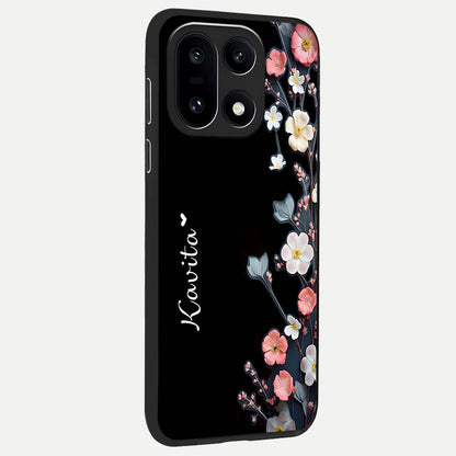  Black Elegance Floral Custom Name back cover For Oneplus 15 slim fit glass case with vibrant aesthetic design