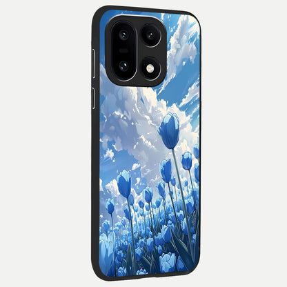  Blue Tulip Clouds back cover For Oneplus 15 slim fit glass case with vibrant aesthetic design