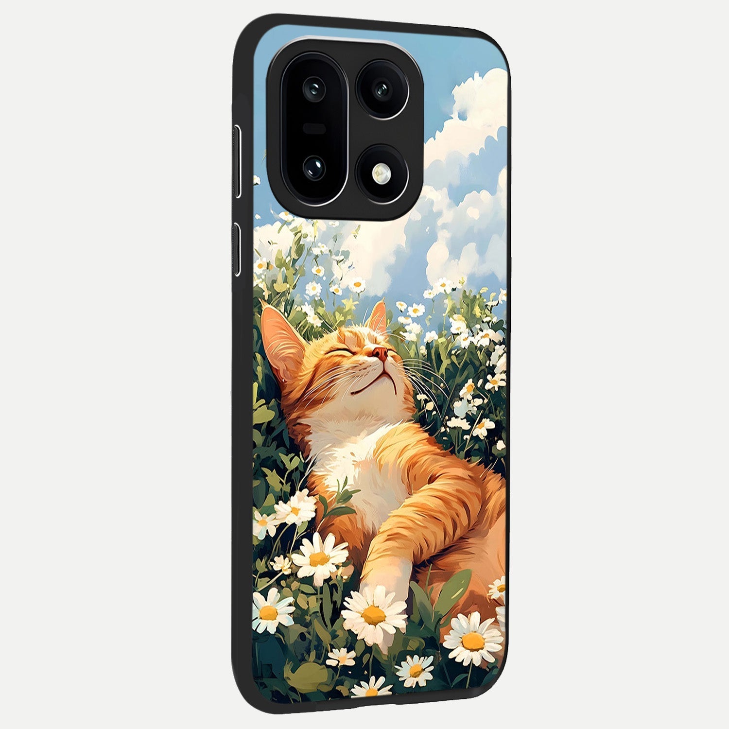  Cat And Flowers View back cover For Oneplus 15 slim fit glass case with vibrant aesthetic design
