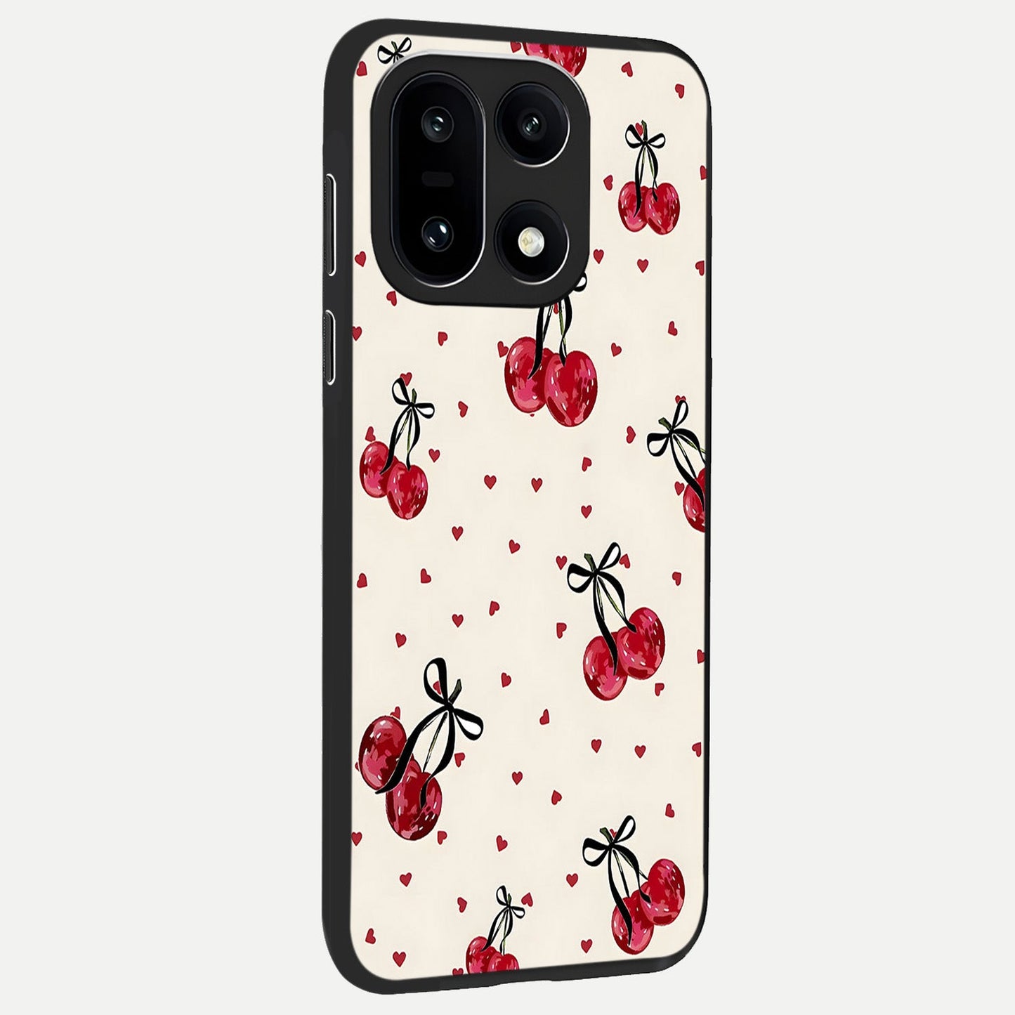  Cherry Heart Bow back cover For Oneplus 15 slim fit glass case with vibrant aesthetic design