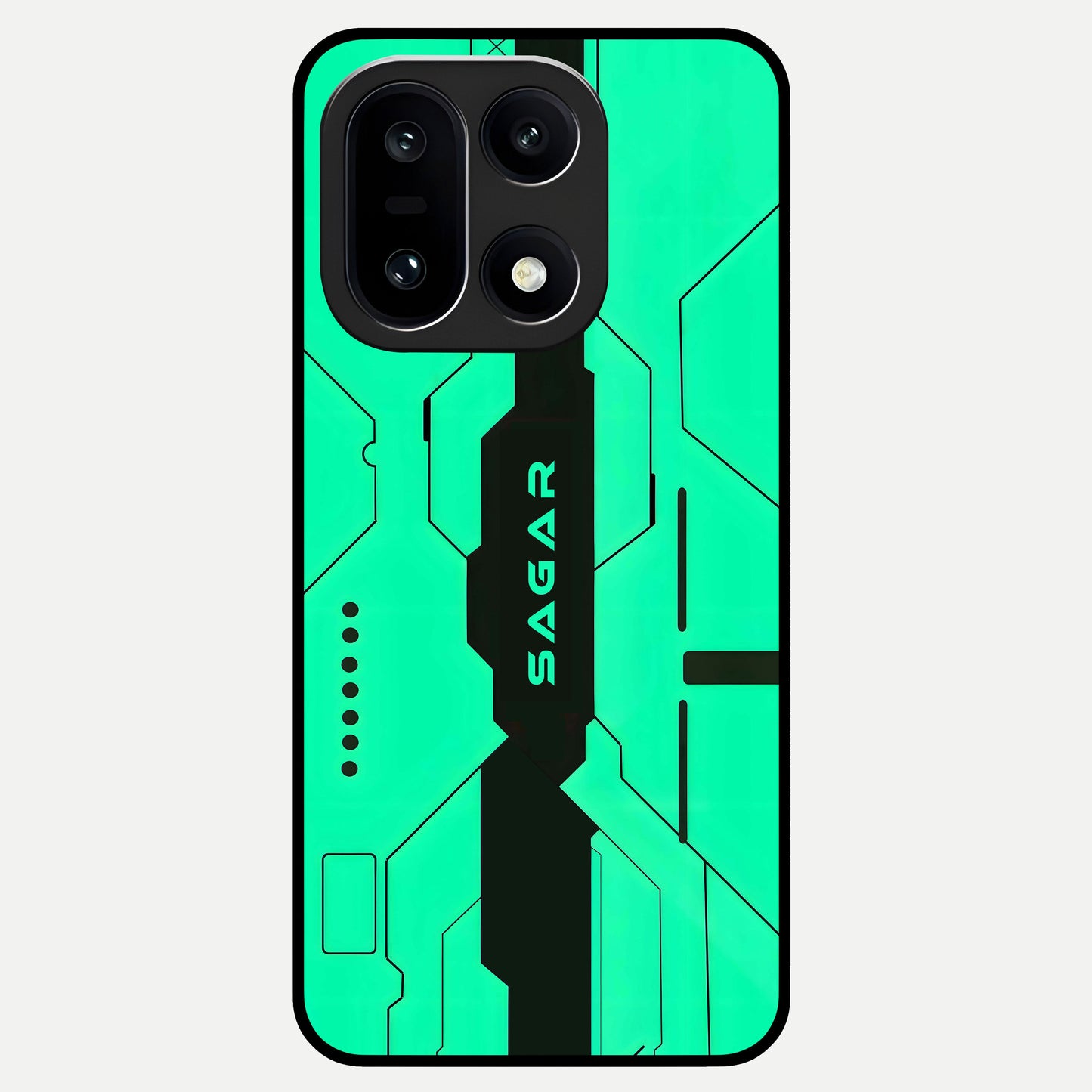  Aqua Tech CYBERPUNK Custom Name Glass Case For Oneplus 15 back cover – full design glossy printed glass finish